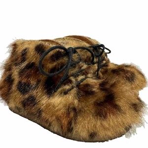 Tinycottons Faux Fur Boots Leopard Print Leather Shoe Crepe Soles Size EU 24